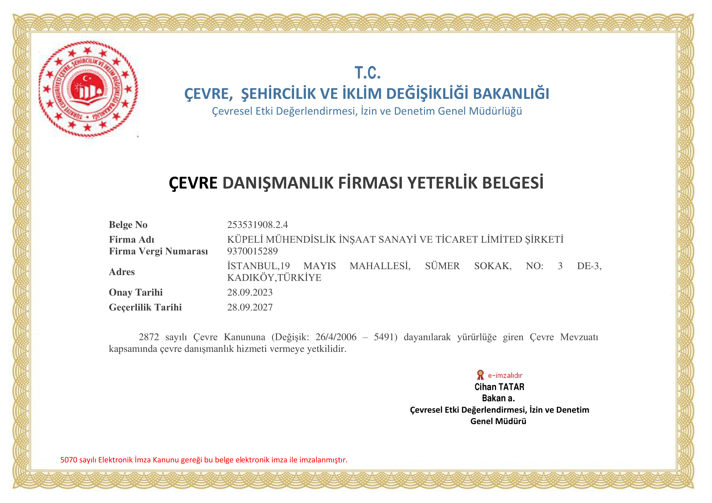 Firma Yeterlik Belgesi